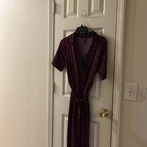 Blue and hot pink wrap dress with belt